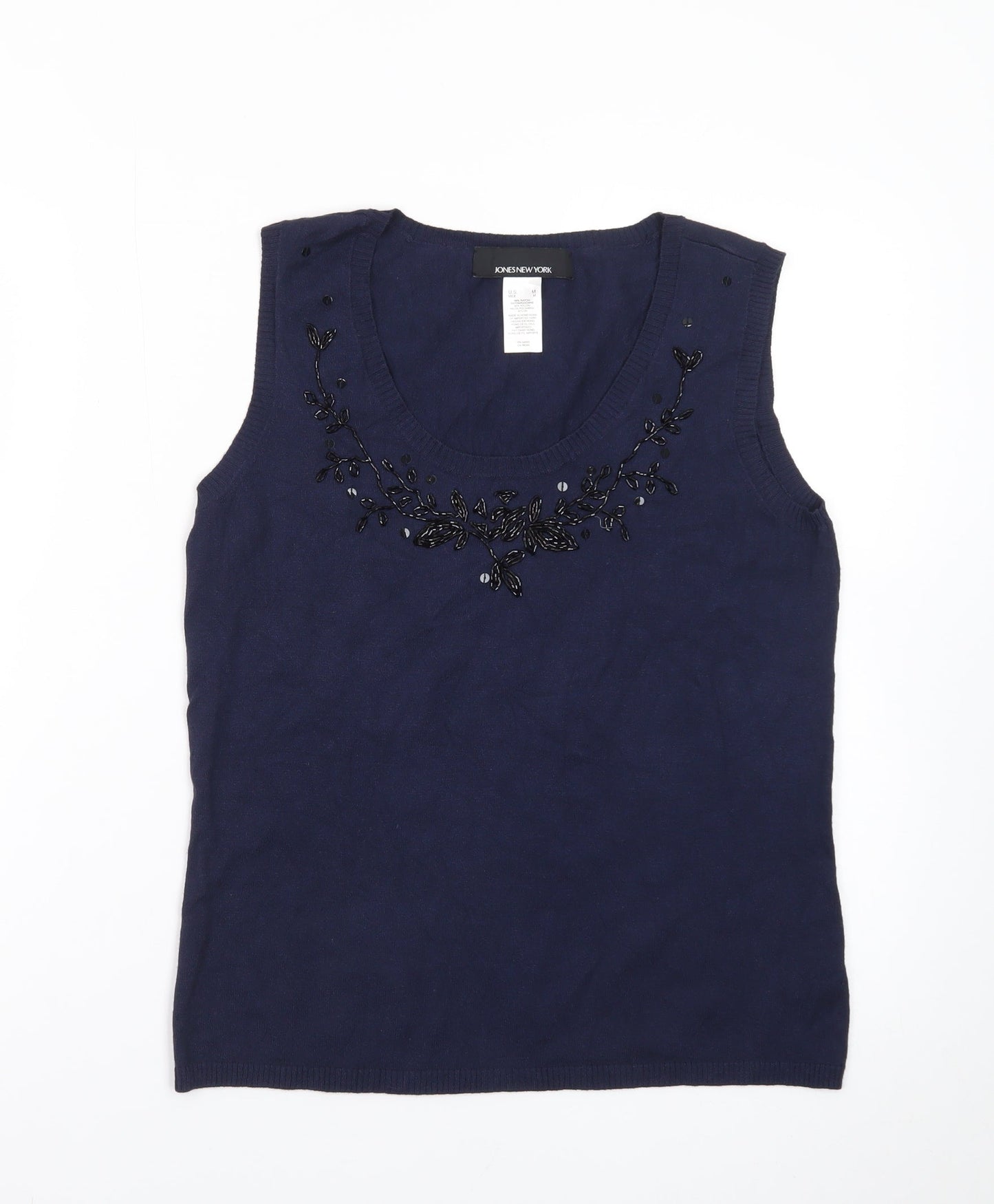 Jones New York Women’s Blue Beaded Sleeveless Knit Vest M