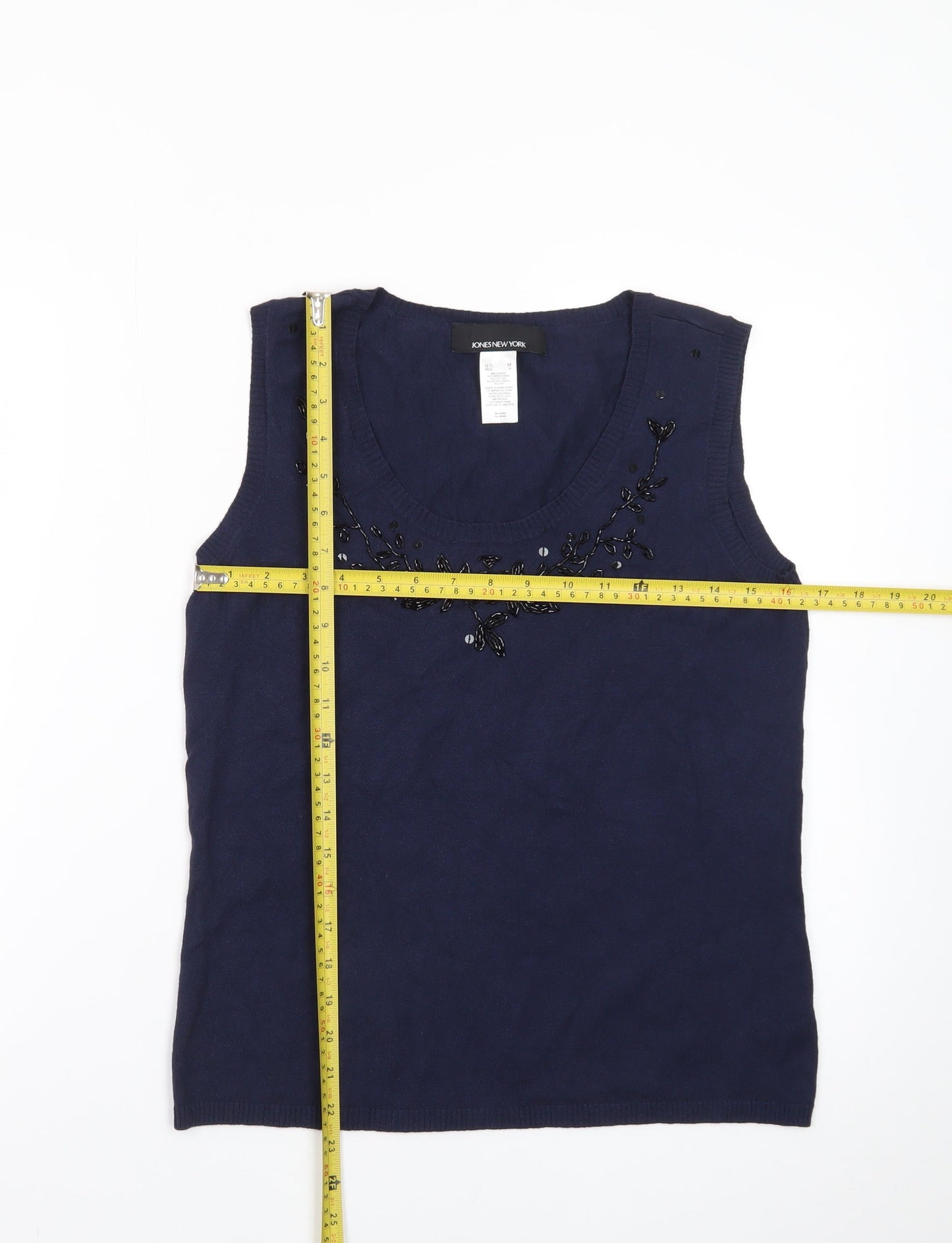 Jones New York Women’s Blue Beaded Sleeveless Knit Vest M