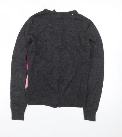 New York & Company Women's Grey Pink Argyle Cardigan S