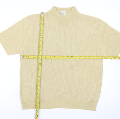 Sag Harbor Petite Women Beige Mock Neck Short Sleeve Pullover M