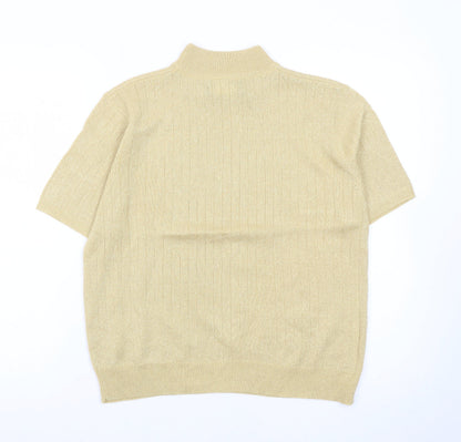 Sag Harbor Petite Women Beige Mock Neck Short Sleeve Pullover M