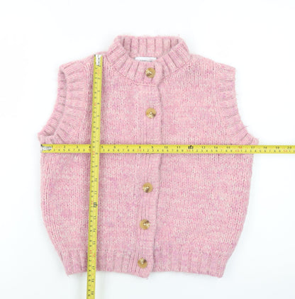 Topshop Women Pink Knitted Button Front Sleeveless Vest S