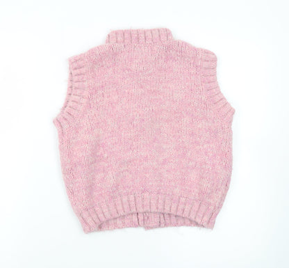 Topshop Women Pink Knitted Button Front Sleeveless Vest S