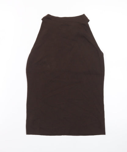 Ann Taylor Loft Womens Brown Studded Halter V-Neck Tank Top S