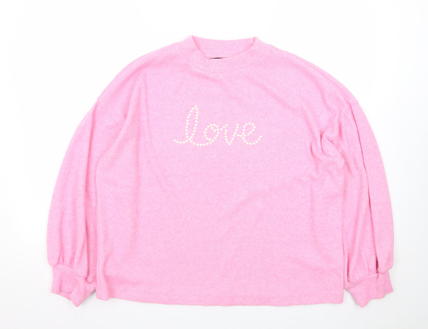 F&F Women’s Pink Love Mock Neck Knit Jumper Size 14
