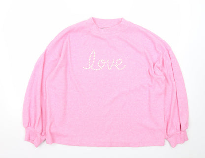 F&F Women’s Pink Love Mock Neck Knit Jumper Size 14