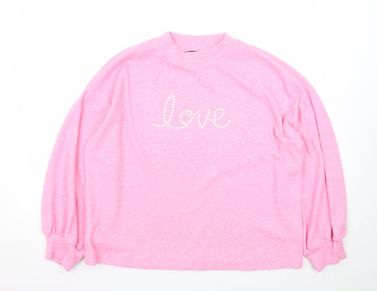 F&F Women’s Pink Love Mock Neck Knit Jumper Size 14