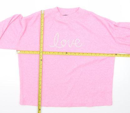 F&F Women’s Pink Love Mock Neck Knit Jumper Size 14