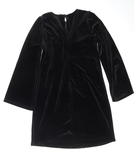 Finery Women Black Velvet Shift Dress Size 8 Long Sleeve