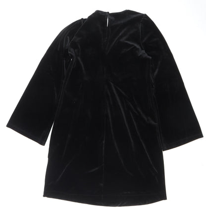 Finery Women Black Velvet Shift Dress Size 8 Long Sleeve