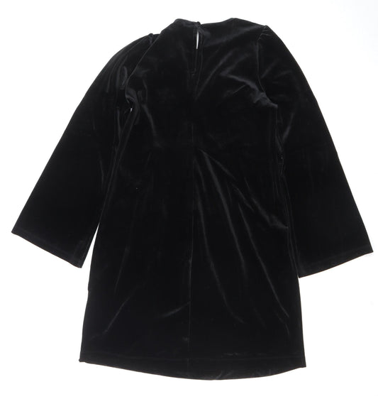 Finery Women Black Velvet Shift Dress Size 8 Long Sleeve
