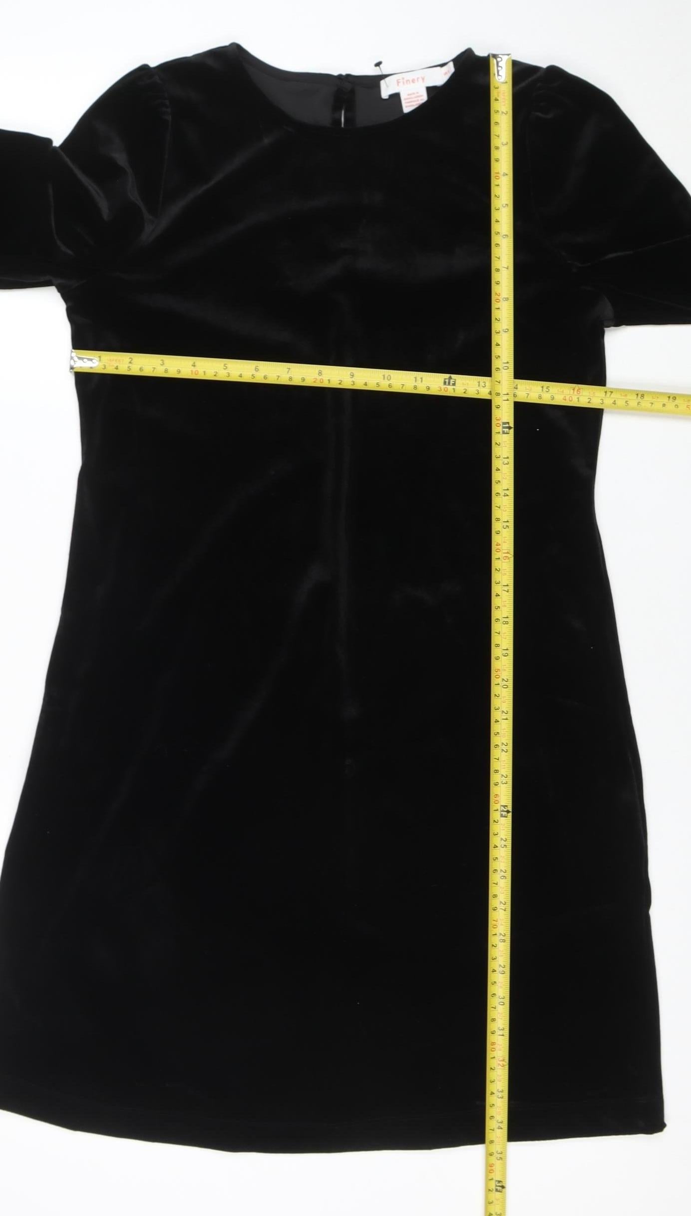 Finery Women Black Velvet Shift Dress Size 8 Long Sleeve