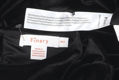 Finery Women Black Velvet Shift Dress Size 8 Long Sleeve