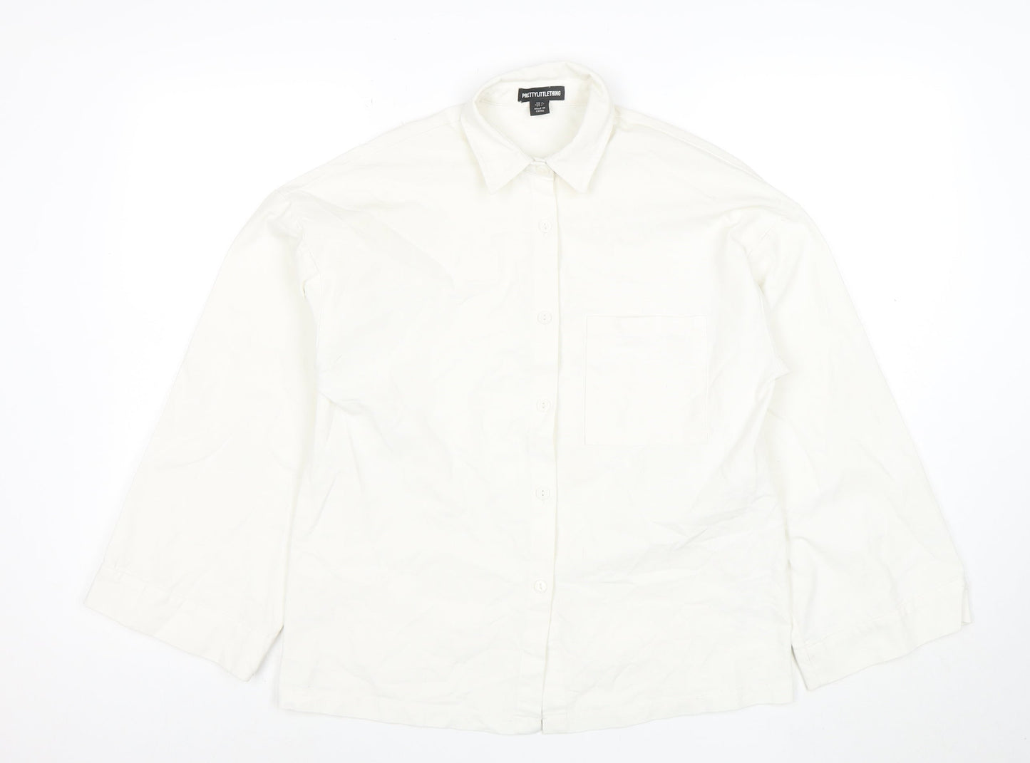 PrettyLittleThing Unisex White Long Sleeve Cotton Button-Up Shirt XS