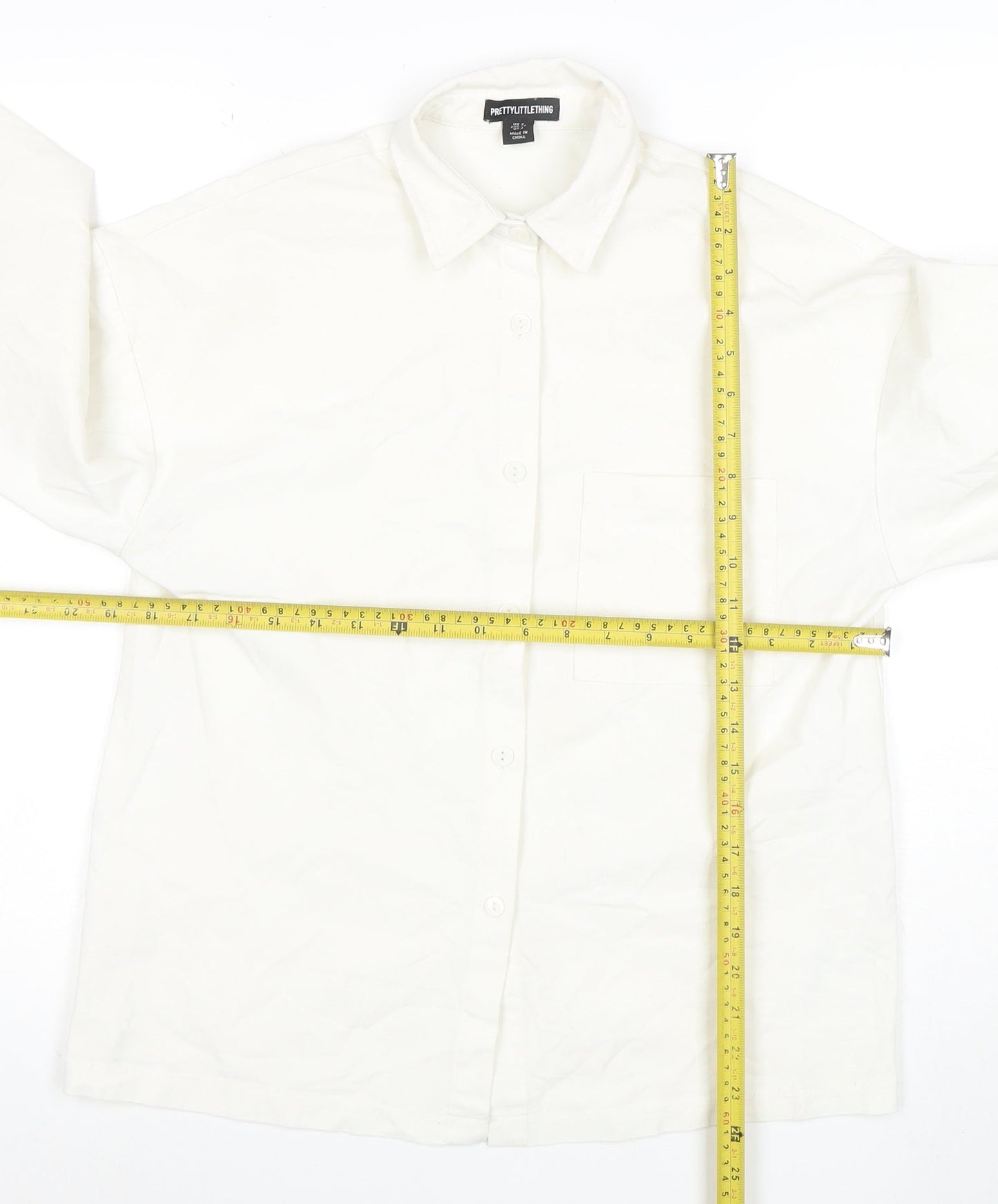 PrettyLittleThing Unisex White Long Sleeve Cotton Button-Up Shirt XS