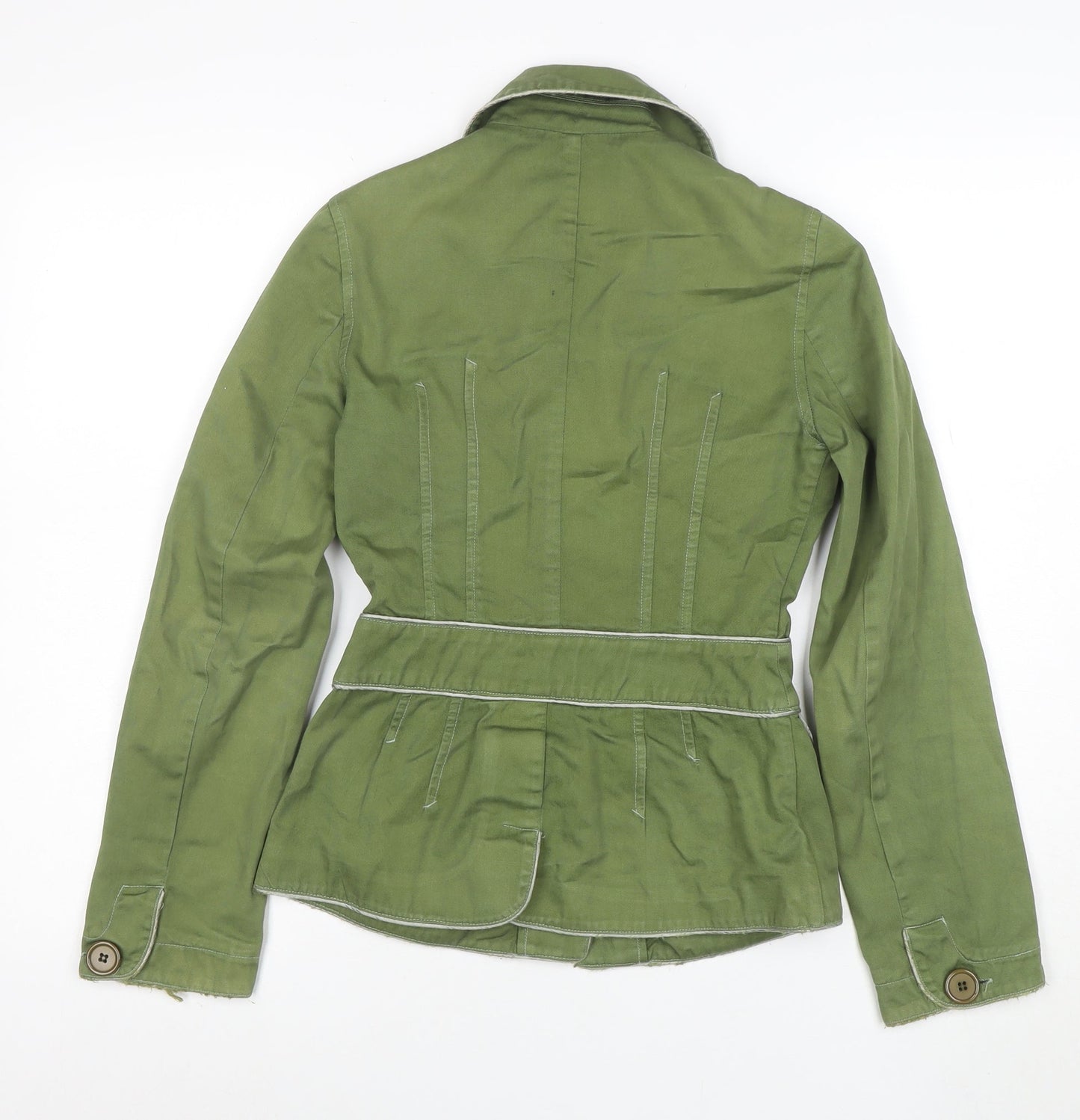 Warehouse Women’s Green Cotton Belted Button Jacket Size 8