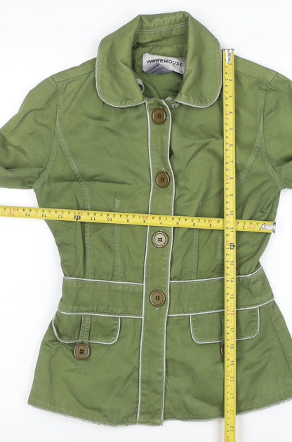 Warehouse Women’s Green Cotton Belted Button Jacket Size 8