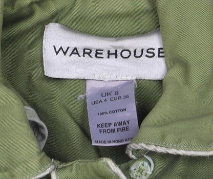 Warehouse Women’s Green Cotton Belted Button Jacket Size 8