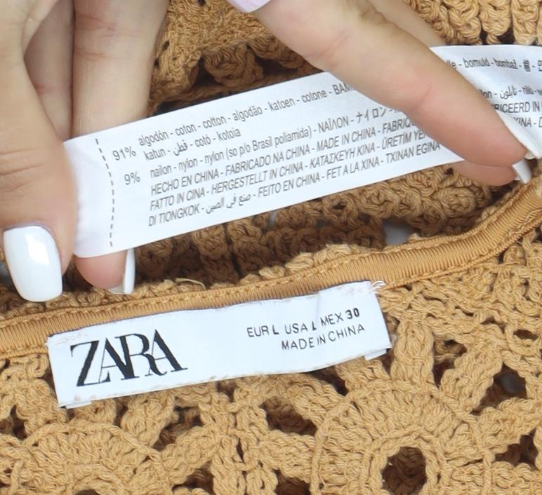 ZARA Women Brown Crochet Puff Sleeve Pullover Jumper L
