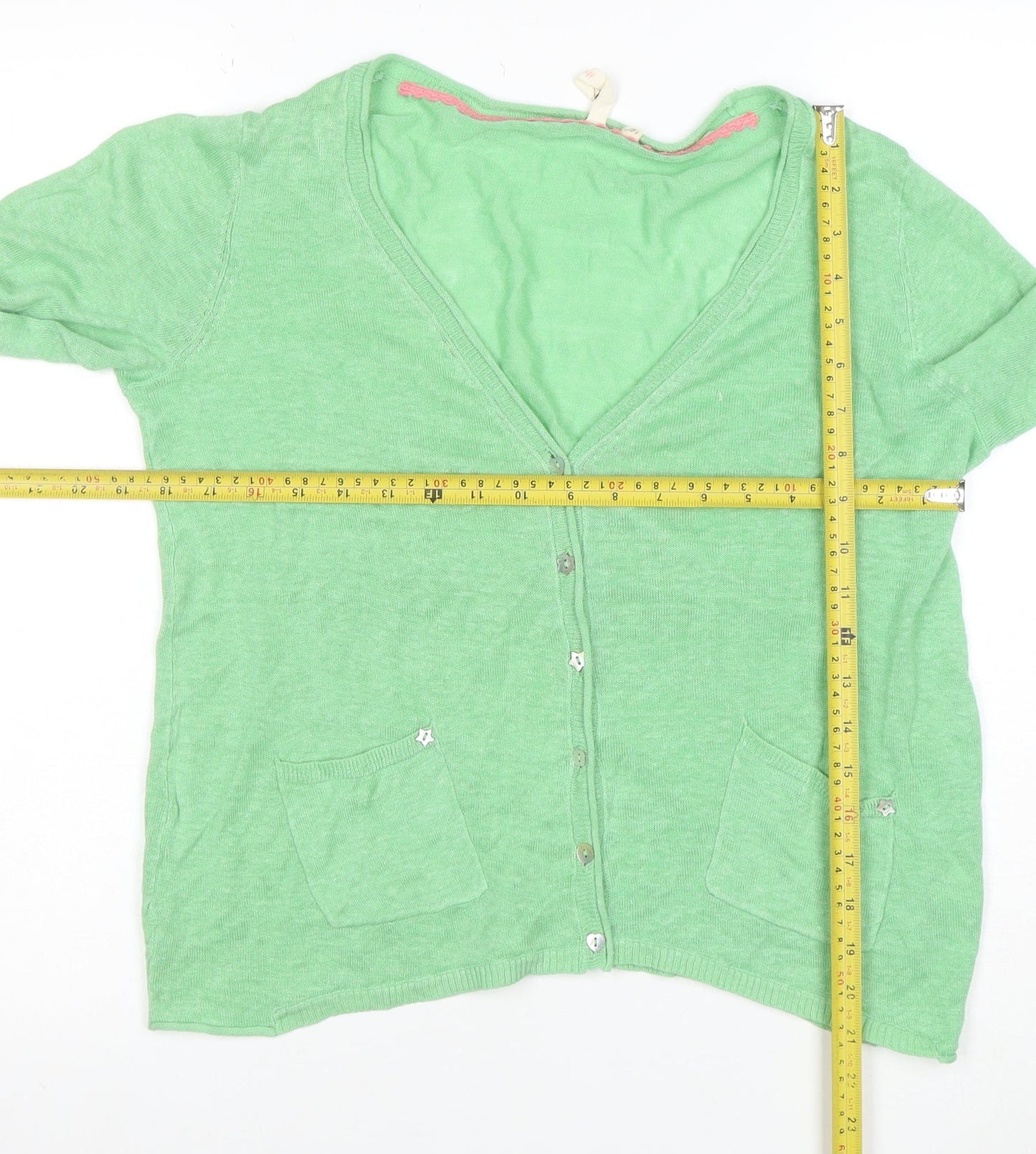 Miss Selfridge Women’s Green Linen V-Neck Cardigan Size 12