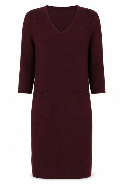 River Island Women Red Knit Jumper Dress Size S Long Sleeve V-Neck