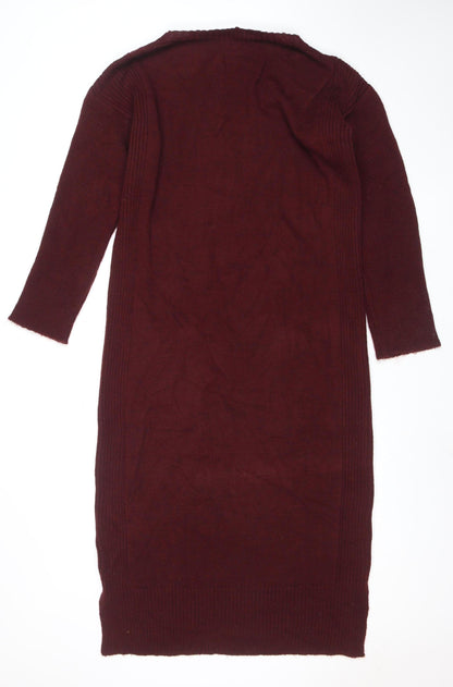 River Island Women Red Knit Jumper Dress Size S Long Sleeve V-Neck