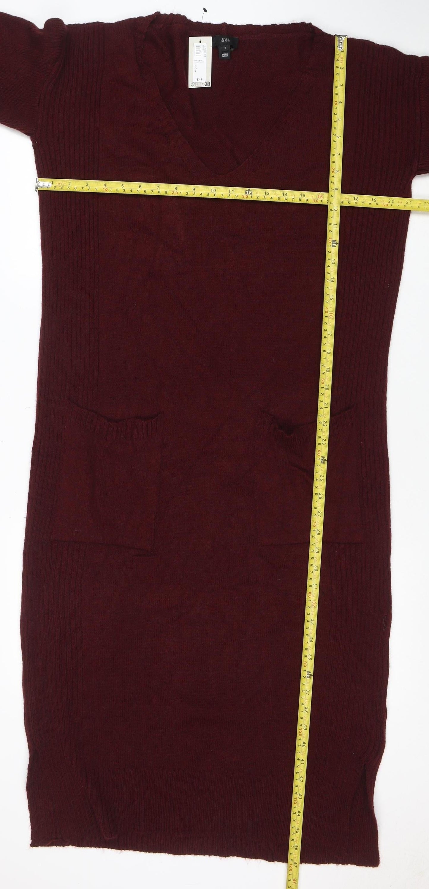 River Island Women Red Knit Jumper Dress Size S Long Sleeve V-Neck