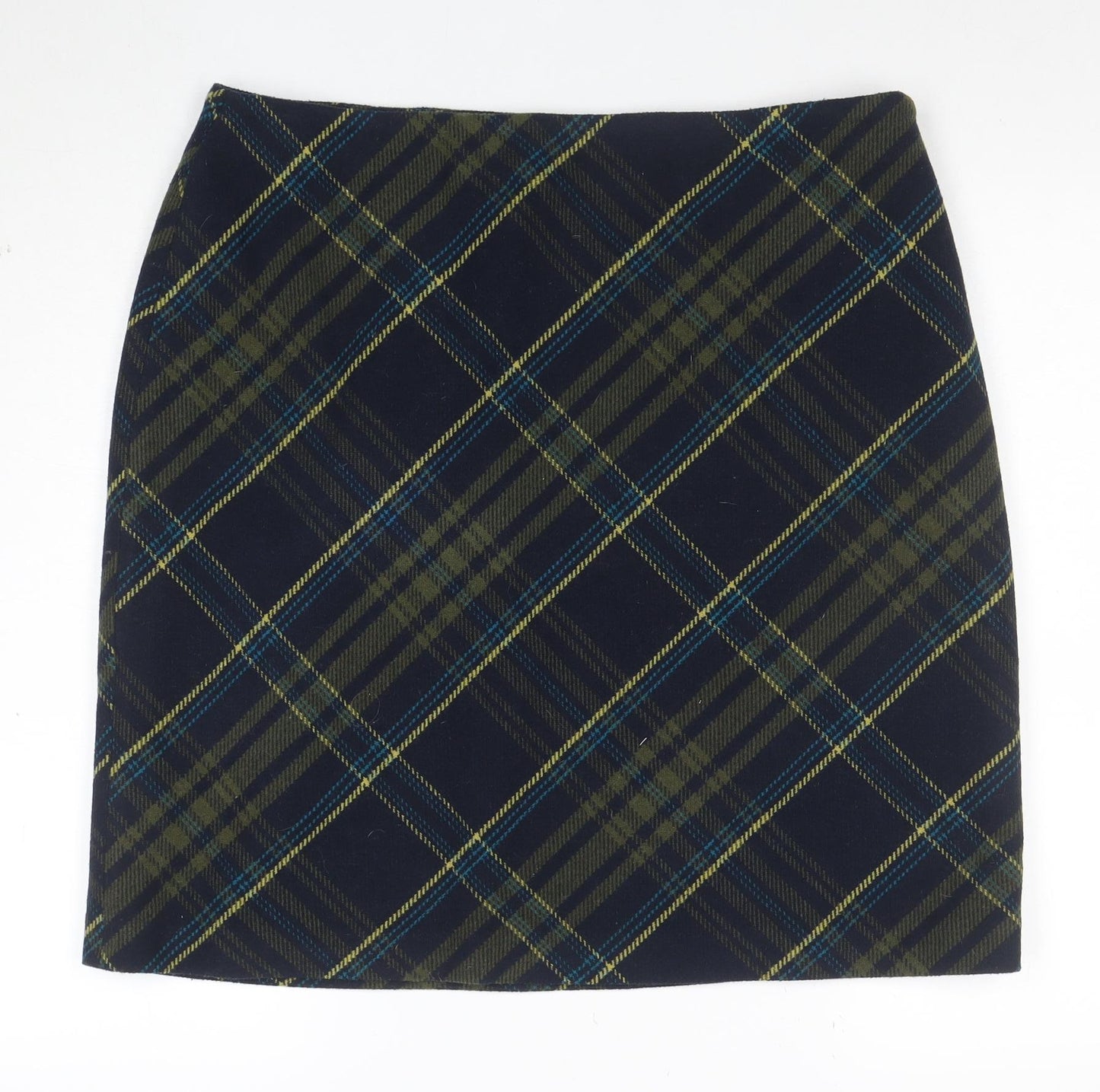 Isle Women Blue Check Wool Blend Knee Length Pencil Skirt Size 18