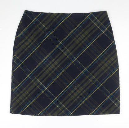 Isle Women Blue Check Wool Blend Knee Length Pencil Skirt Size 18