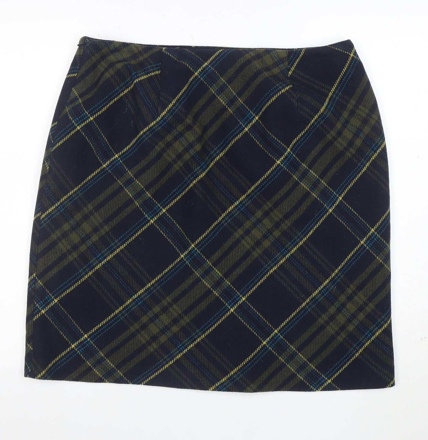 Isle Women Blue Check Wool Blend Knee Length Pencil Skirt Size 18