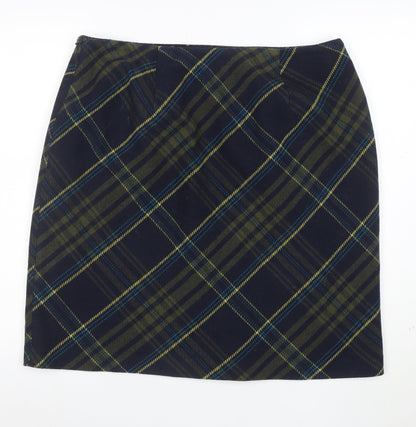 Isle Women Blue Check Wool Blend Knee Length Pencil Skirt Size 18