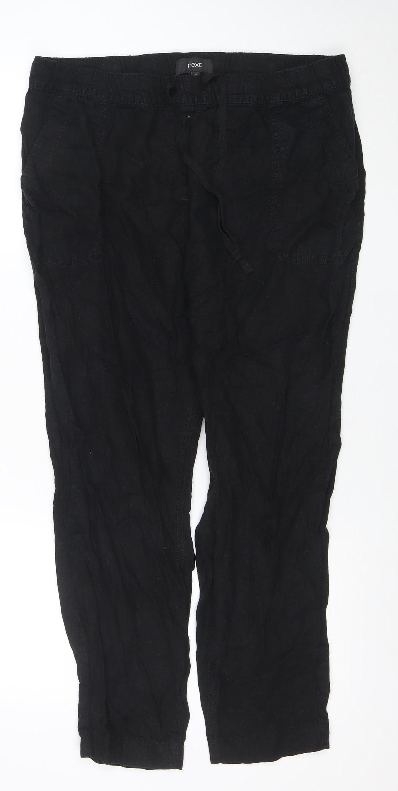 Next Women Black Linen Blend Casual Trousers Size 16 Regular