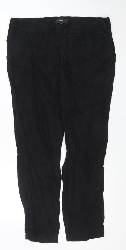 Next Women Black Linen Blend Casual Trousers Size 16 Regular