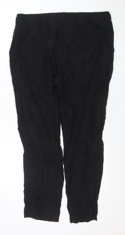 Next Women Black Linen Blend Casual Trousers Size 16 Regular