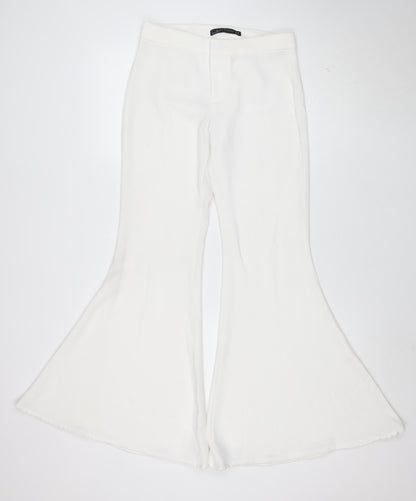 Zara Woman White Flared Trousers XS Women's Elegant Wide-Leg Pants