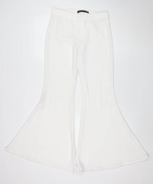 Zara Woman White Flared Trousers XS Women's Elegant Wide-Leg Pants