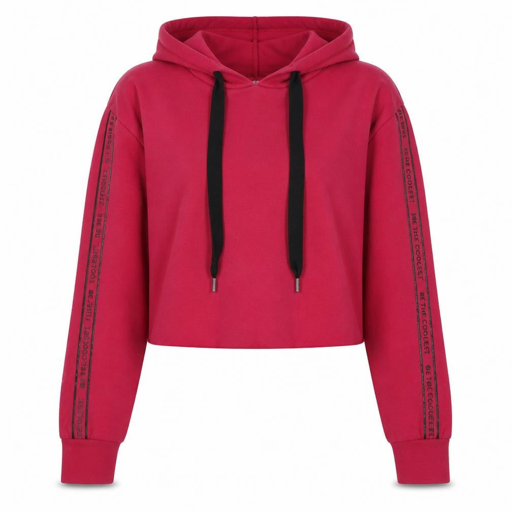 Bershka Womens Red Cropped Hoodie Size S StartMoving Drawstring Casual