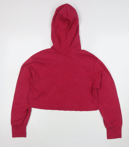 Bershka Womens Red Cropped Hoodie Size S StartMoving Drawstring Casual