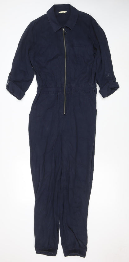 Hush Women Navy Blue Lyocell Zip Front Jumpsuit Size 6
