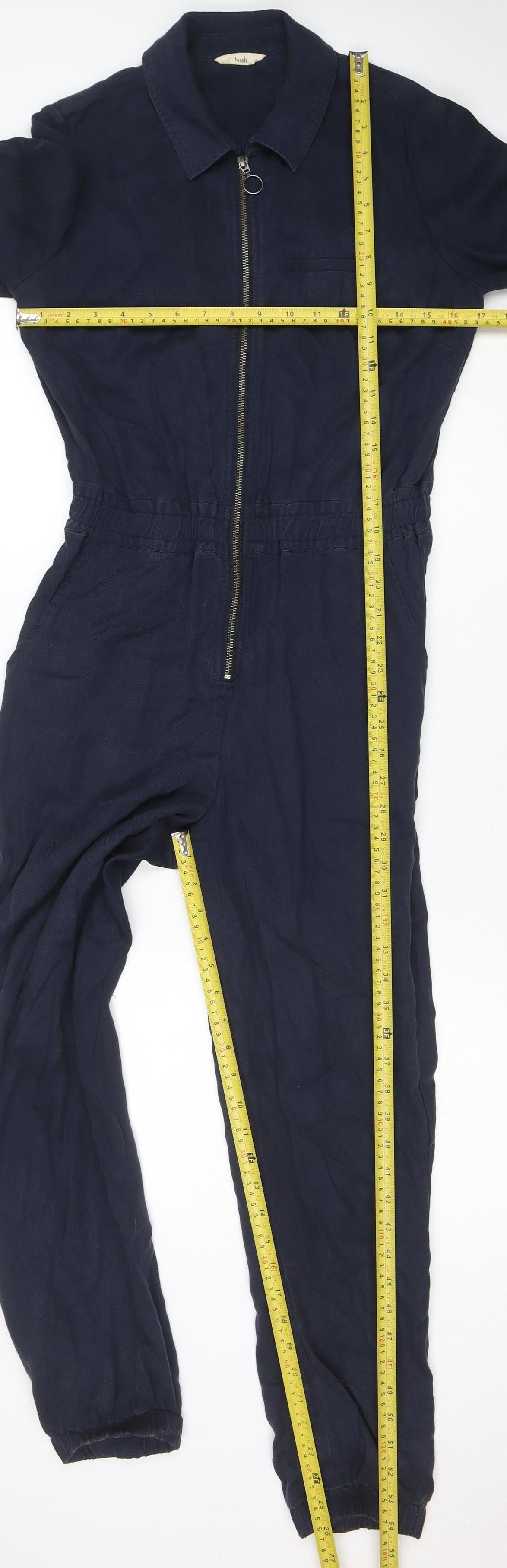 Hush Women Navy Blue Lyocell Zip Front Jumpsuit Size 6