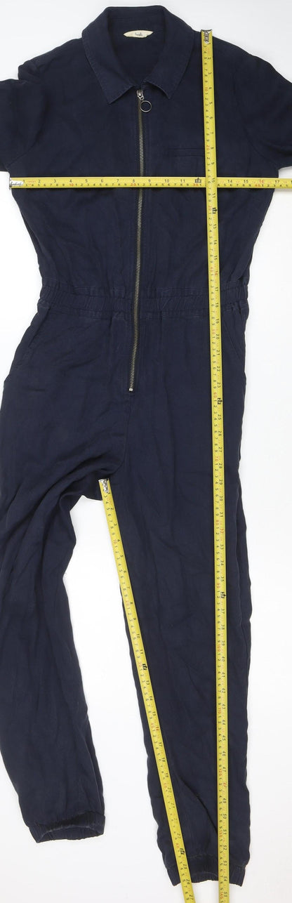 Hush Women Navy Blue Lyocell Zip Front Jumpsuit Size 6