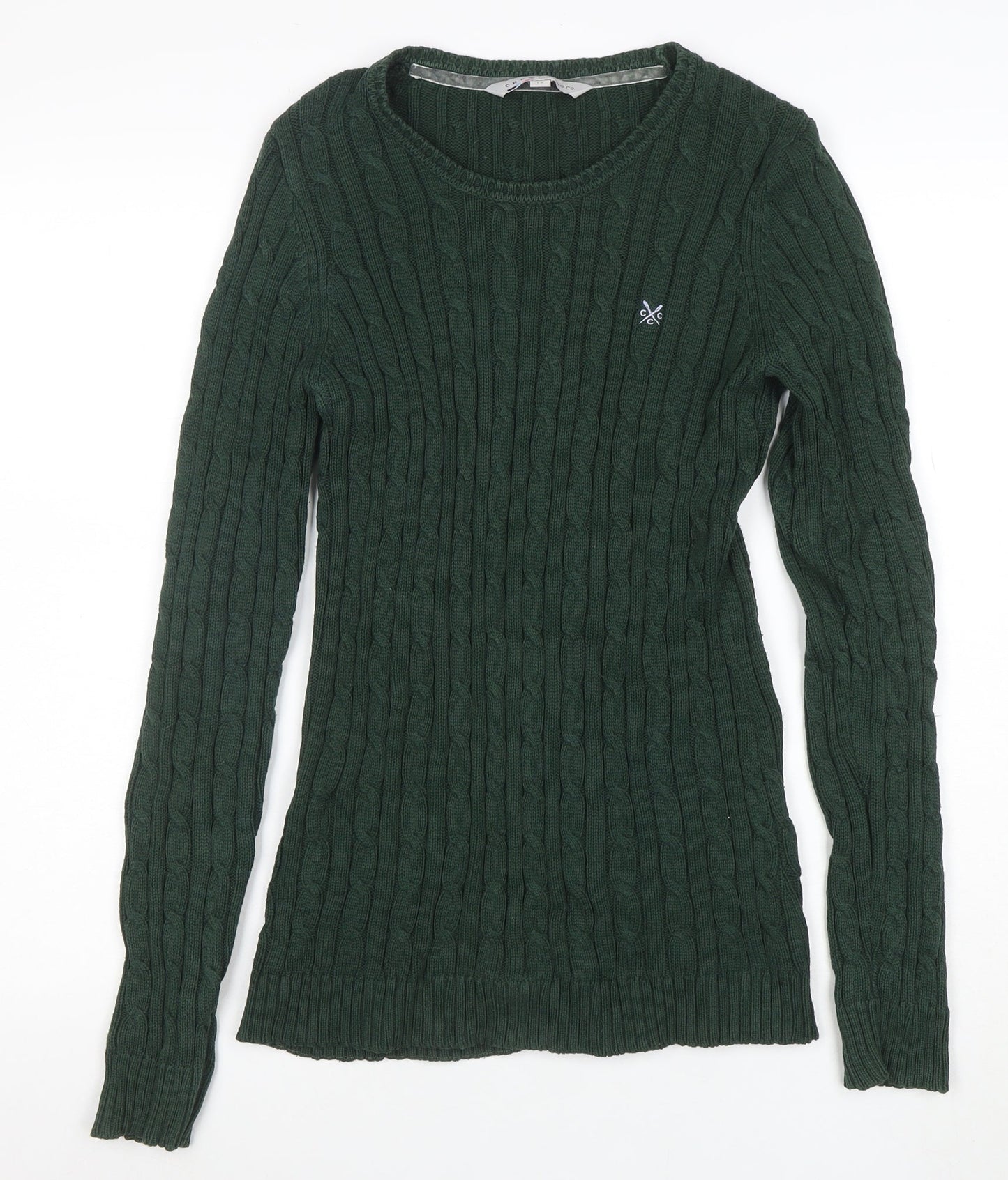 Crew Clothing Co. Women's Green Size 12 Cable-Knit Cotton Jumper