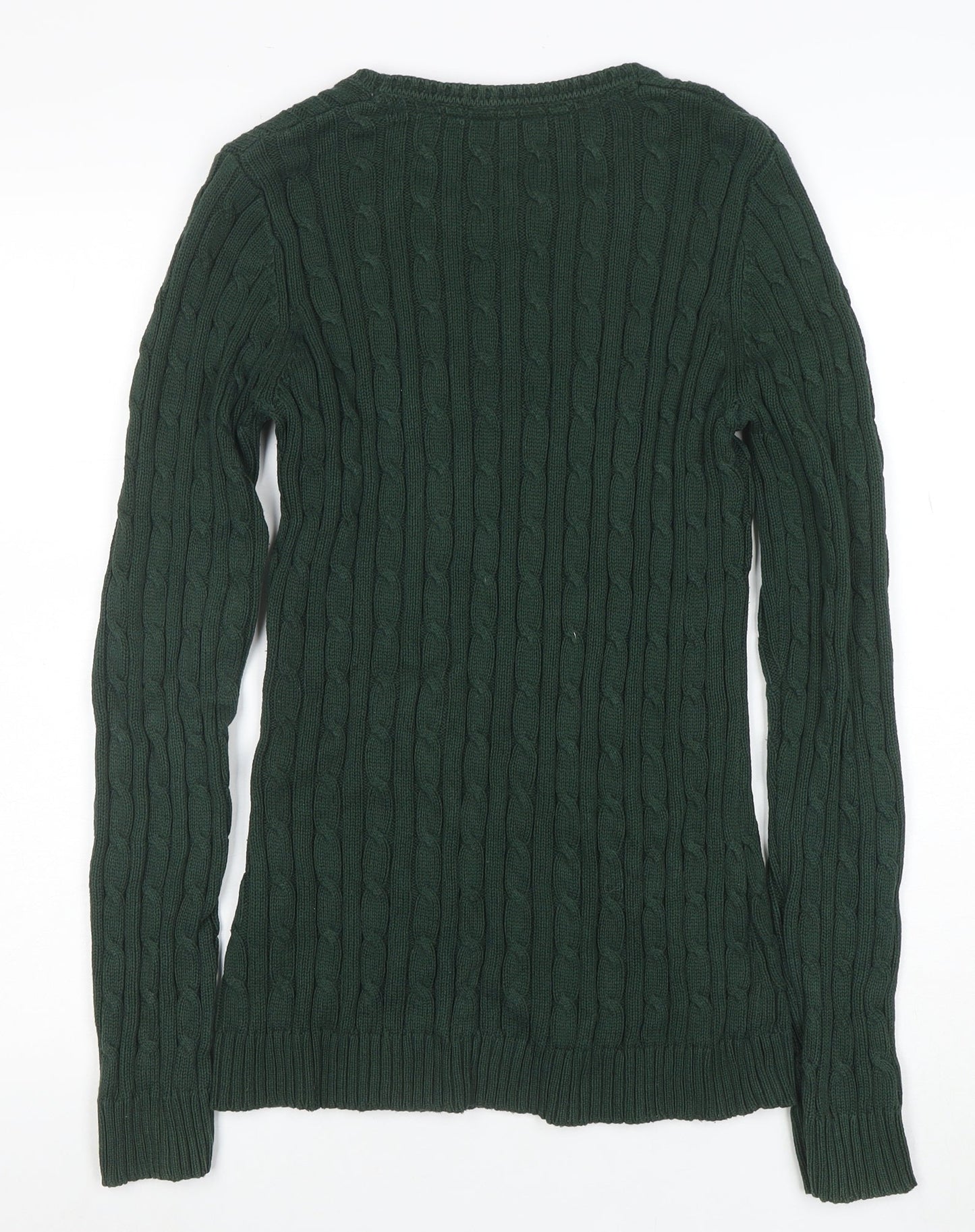 Crew Clothing Co. Women's Green Size 12 Cable-Knit Cotton Jumper