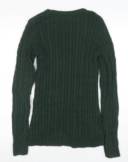 Crew Clothing Co. Women's Green Size 12 Cable-Knit Cotton Jumper