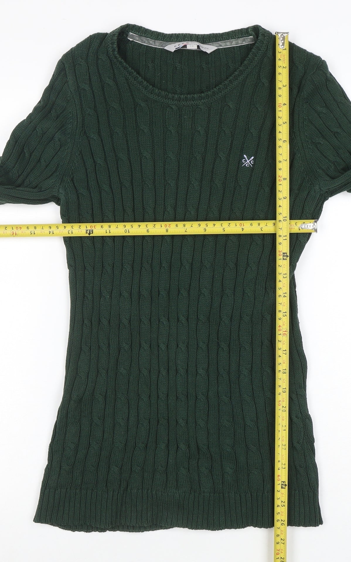 Crew Clothing Co. Women's Green Size 12 Cable-Knit Cotton Jumper