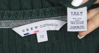 Crew Clothing Co. Women's Green Size 12 Cable-Knit Cotton Jumper