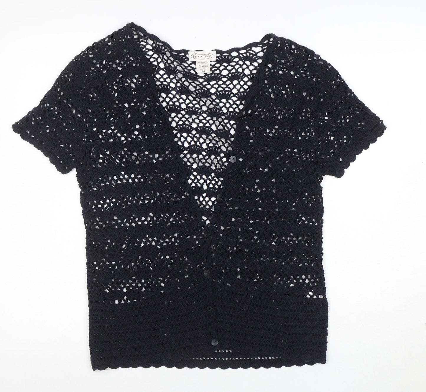 Northern Reflections Womens Black Crochet Cotton Short Sleeve Blouse S