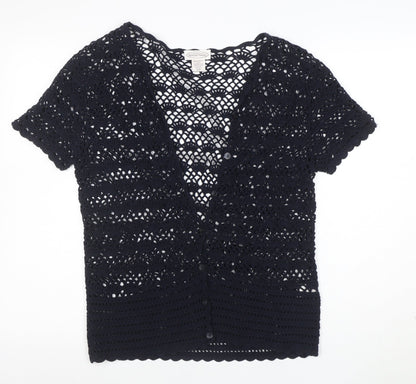 Northern Reflections Womens Black Crochet Cotton Short Sleeve Blouse S