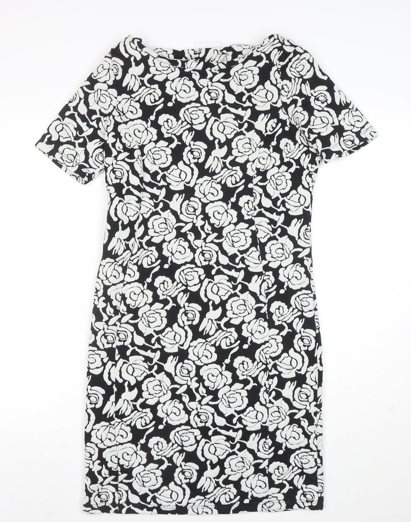Wallis Women’s Black Floral Sheath Dress Size 10 Stretch Workwear