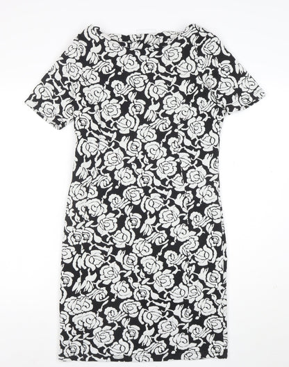 Wallis Women’s Black Floral Sheath Dress Size 10 Stretch Workwear